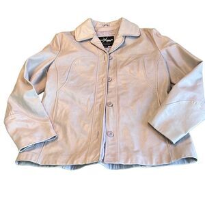 Maxima Wilsons Women's Very Light Pastel Pink Button Up Leather Jacket Large